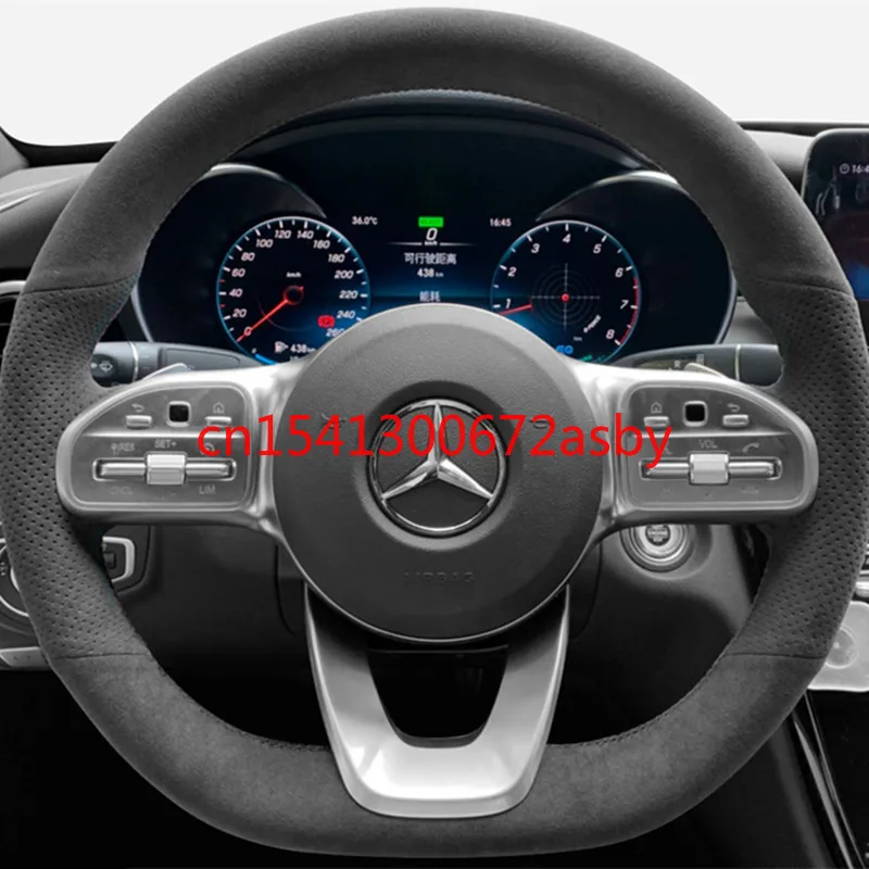 

For Mercedes-Benz GLC C-Class E-Class C260L E300L A200L GLE DIY Black perforated suede leather special car steering wheel cover