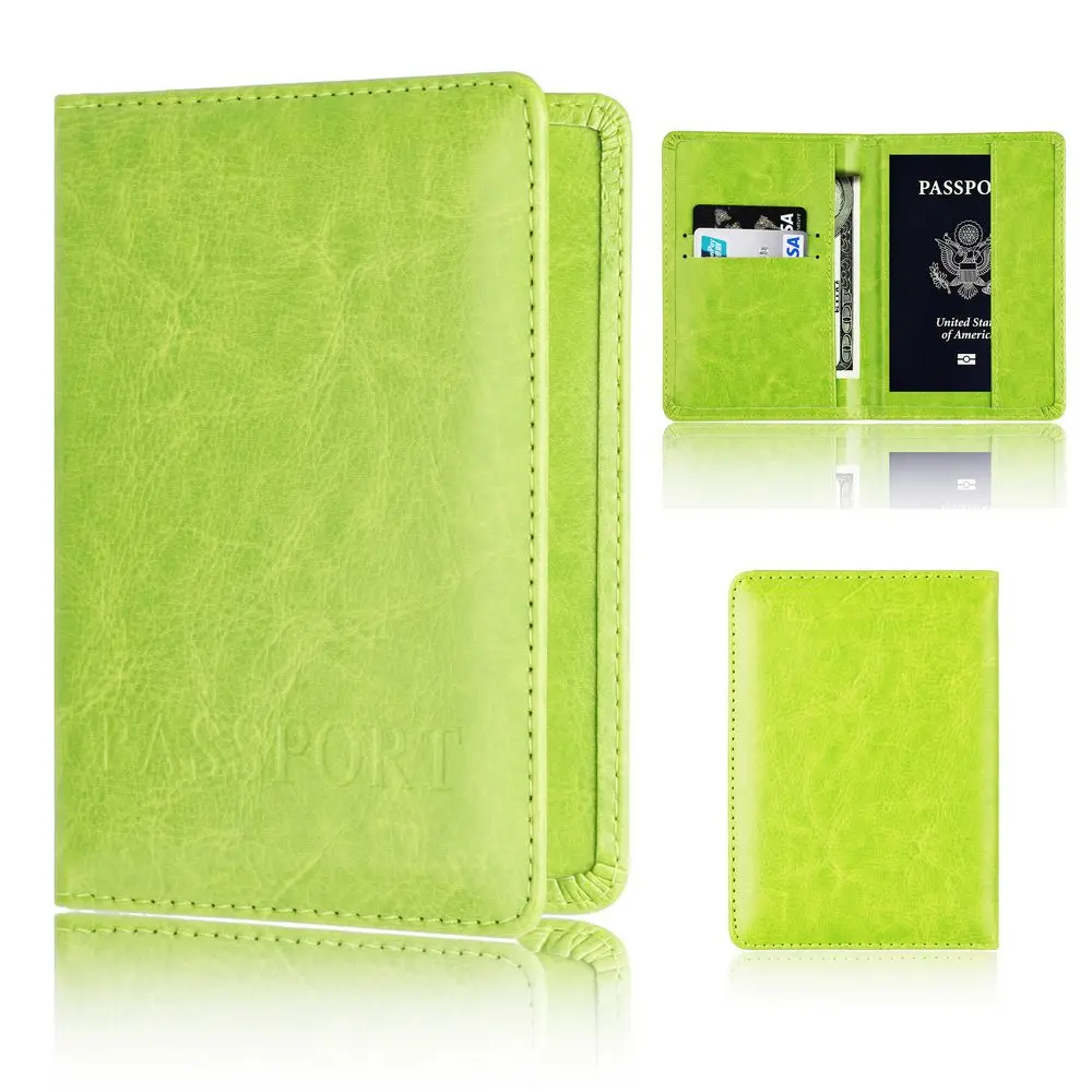 TOURSUIT Leather Multi Functional Credit Card Passport Holder Cover Case for Men and Women - Цвет: Green