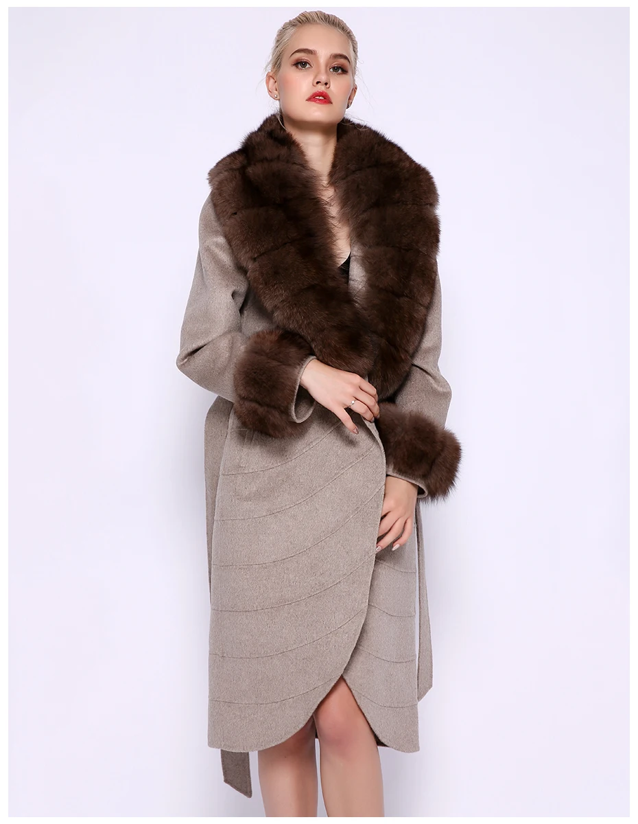 JEPLUDA элегантное кашемировое женское пальто с мехом лисий большой роскошный на воротник и манжет высокого качества шерсть женская куртка из натурального меха лиса кашемир пальто для женщин с натуральный мех