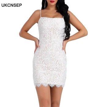 

UKCNSEP Chic Lace Bandage Dress 2020 Elegant New Straps High Quality Lace Patchwork Women Dress Sexy Bodycon Evening Party Dress