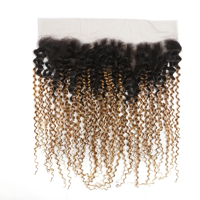 Ombre Blonde Kinky Curly Bundles With Frontal - Image 6