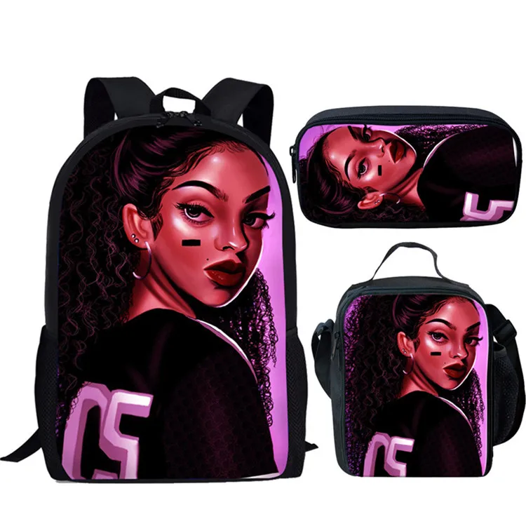 Twoheartsgirl Afro Lady Bookbags для девочек-подростков в Африканском и американском стиле; комплект школьной сумки для девочек; детские школьные сумки с героями мультфильмов; Mochila - Цвет: LH1054CGK