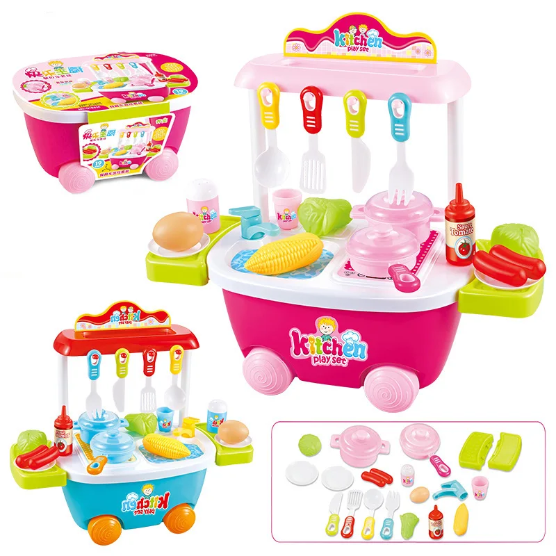 

Children Model Play House Kitchen Trolley Toys Educational Tableware Set Food Simulation Cook Dish 861