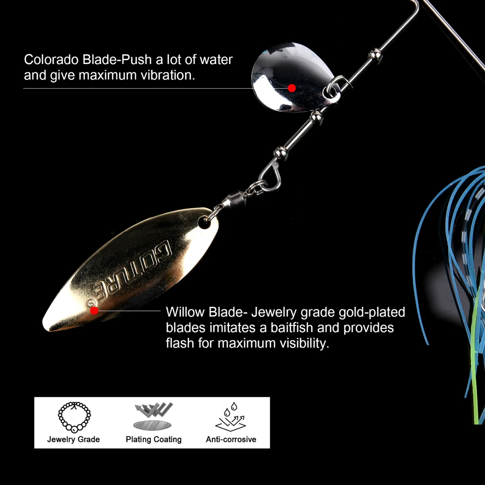 Goture 2020 Новинка Спиннер 10 г 14 рыболовная приманка 3D Eyes Tandem Willow + Colorado Bladed Spinnerbait Buzzbait