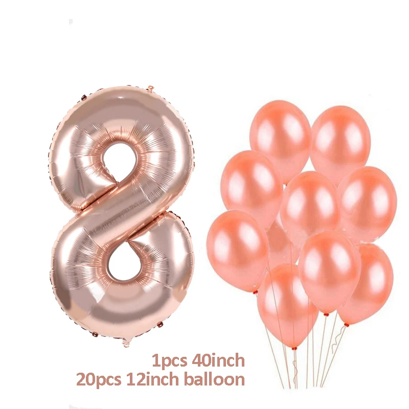 balloons set 8 Вечерние одноразовые столовые приборы цвета розового золота, соломинки для чашек шампанского, украшения для вечеринки в честь первого дня рождения, вечерние принадлежности для малышей - Цвет: balloons set 8