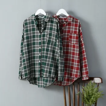 

Spring New Style Women's Plaid Blouse Korean-style Fashion Loose Shirt Women's College Style Turn-down Collar Long Sleeve Tops