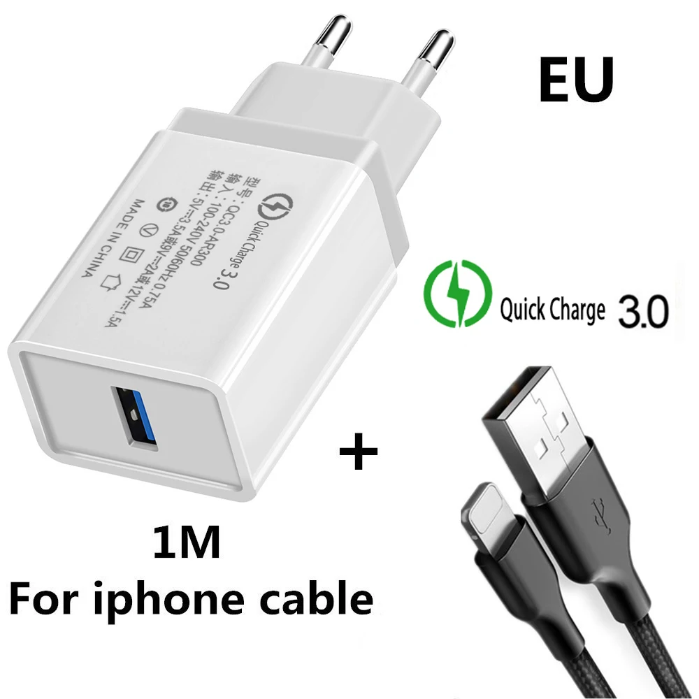 Быстрая зарядка 3,0 зарядное устройство 5V 3.5A EU/USA USB Кабель зарядного устройства для мобильного телефона QC3.0 зарядное устройство Быстрая зарядка для iPhone Plus 5 6 7 8 Apple
