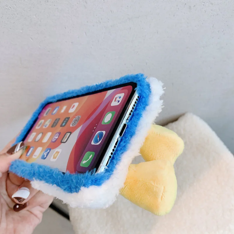 Милый теплый пушистый утиный чехол для телефона для iphone 7 8 plus 11 Pro Max X XR XS Max задняя крышка модный Забавный мультяшный мягкий чехол s Funda