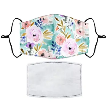 

Print Mouth Mask with 2 Pcs Filter Half Face Cover Washable Windproof Mouth Mask
