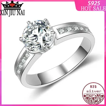 

100% 925 sterling silver Classic six claw 5A zircon female inlaid platinum sterling silver crown diamond wedding gemstone ring