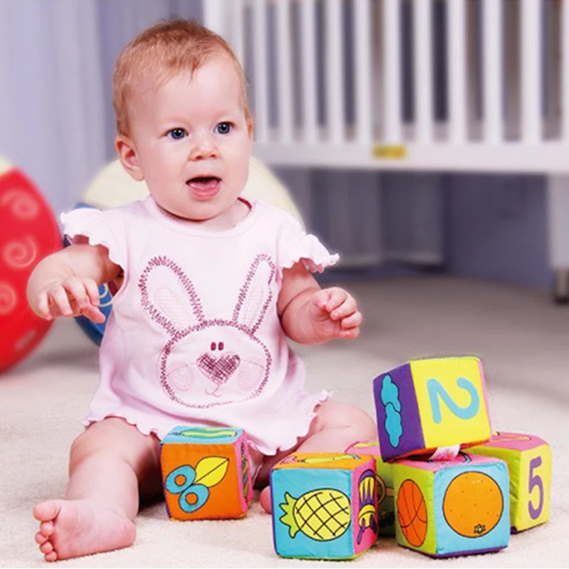 

6pcs in 1 Set Cloth Building Blocks Early Educational Baby Toy Soft Plush Set Soft Cube Cloth Material Baby Educational Toys