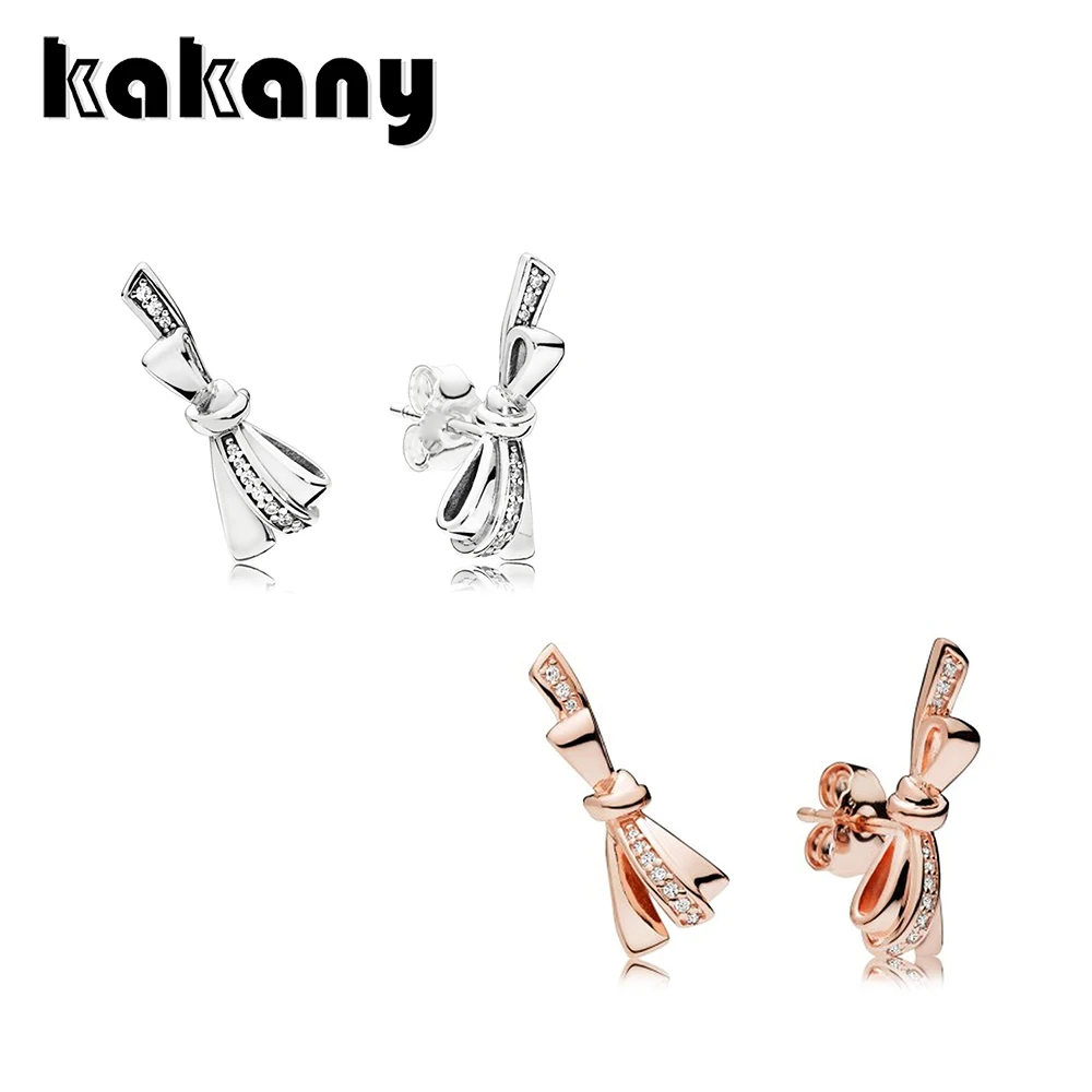 

KAKANY 100%925 Sterling Silver Women's Rose Gold Bow Stud Earrings Prom Wedding Original High Quality DIY Fashion Jewelry