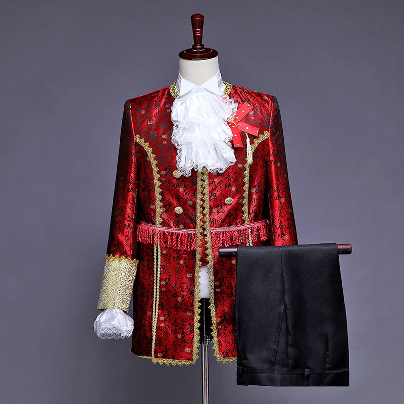 Мужской Классический Костюм Принца дворца Викторианский готический винтажный аристократ 5 шт. костюм для Хэллоуина Косплей вечерние маскарадные костюмы - Цвет: Wine Red