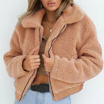 

Short Teddy Coat Women Autumn and Winter Fashion Solid Lapel Fluffy Fake Fur Jacket Warm Outwear Multi Colors Plus Size 3XL
