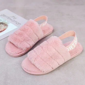 

Faux Fur Slides For Women Wholesale Outdoor Leisure Slippers House Fashion Women Home Slippers Sandal Faux Fur Fabric For Slides