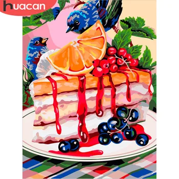 

HUACAN Oil Painting By Number Cake HandPainted Kits Drawing Canvas DIY Pictures Food Home Decoration Art Gift