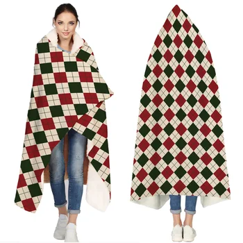 

Christams Santa Happy New Year Portable Wearable Fluffy Custom Hooded Blanket Fleece Hooded Throw WrapBed Blanket