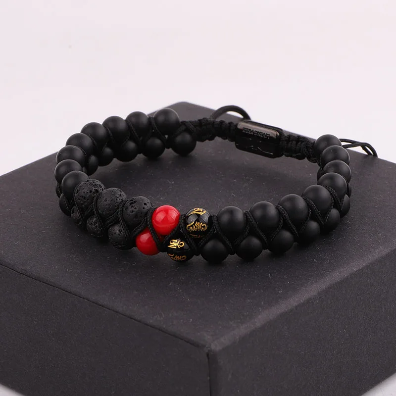 New Design Natural Lava Stone Black Onyx Tibetan Beads Braided Macrame Adjustable Bracelet Women Men - Image 6