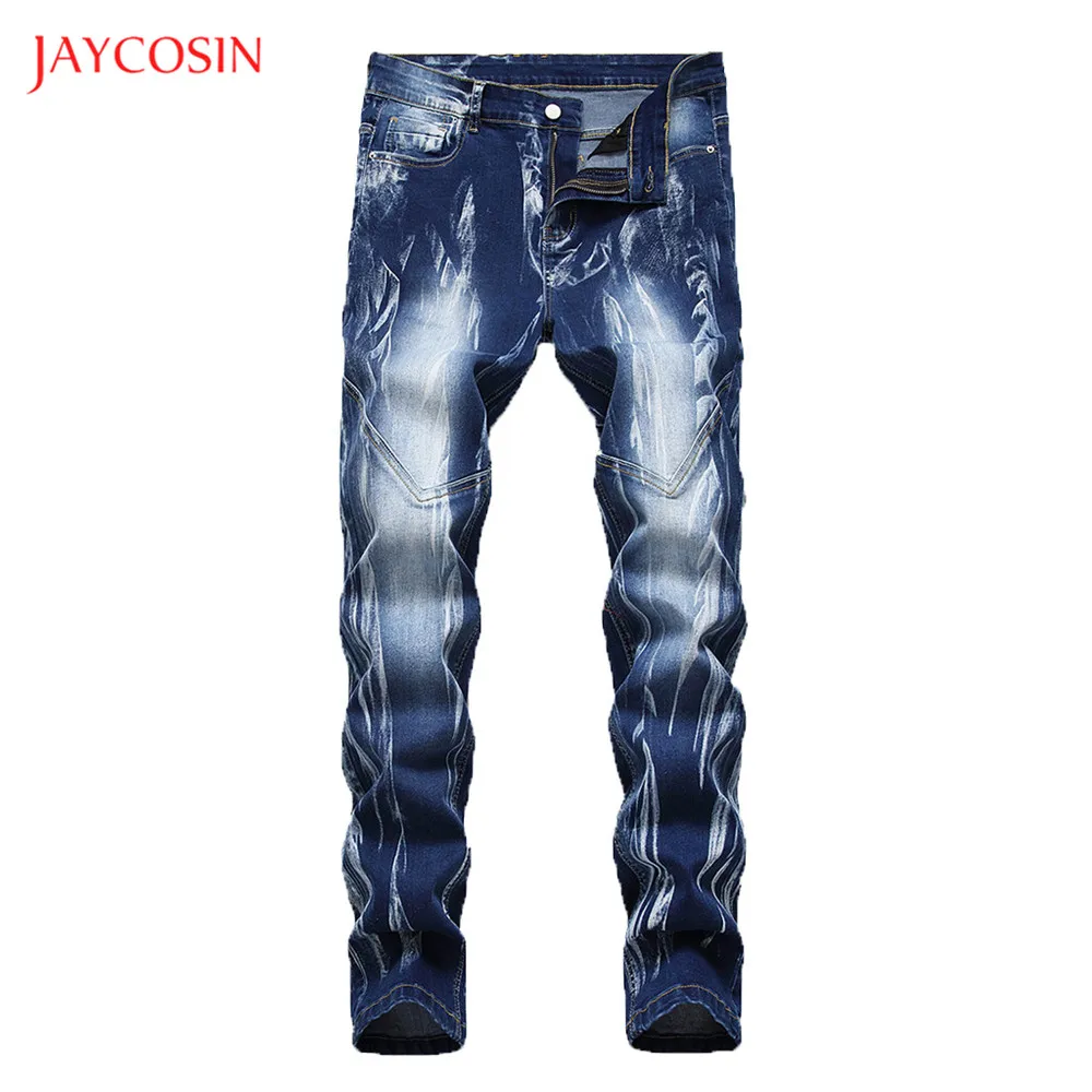 Jaycosin модные уличные джинсы новые плиссированные дизайнерские узкие брюки обтягивающие длинные повседневные джинсы