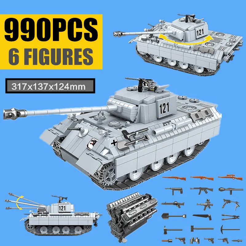 

New City SWAT Military Toy Panther Tank 121 Fit Technic WW2 Soldier Weapon Army Building Blocks Bricks Kids Gift Toys