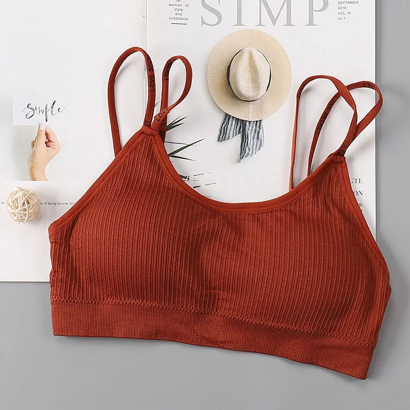 Спортивный бюстгальтер для йоги с английским буквенным плечевым ремнем, спортивный бюстгальтер для девочки, эластичный вкладыш, Спортивная майка - Цвет: Красный