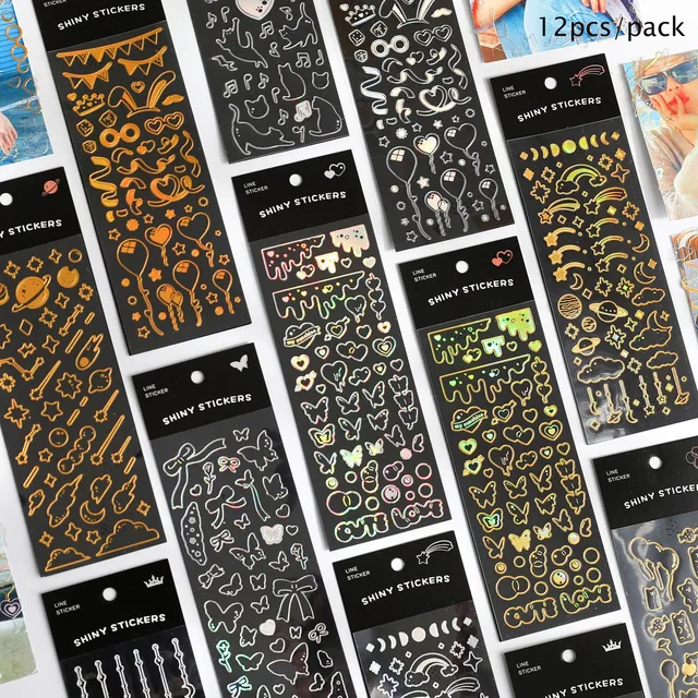 New Arrival Dark Style 1/4/9pc/8pc/6pc Full Set Series Decorative Stickers Kawaii Kpop Idol Card Album Sticker Korean Stationery 12 pcs pack