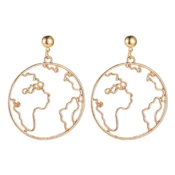 

World Earth Globe Map Earrings Simple Delicate World Map Geometric Stud Earrings