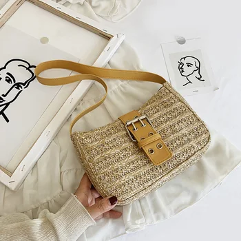 

Summer Straw Bags For Women 2020 Scarf Design Crossbody Shoulder Bag Female Handbags Lady Cute Chain Travel Holiday Beach Totes