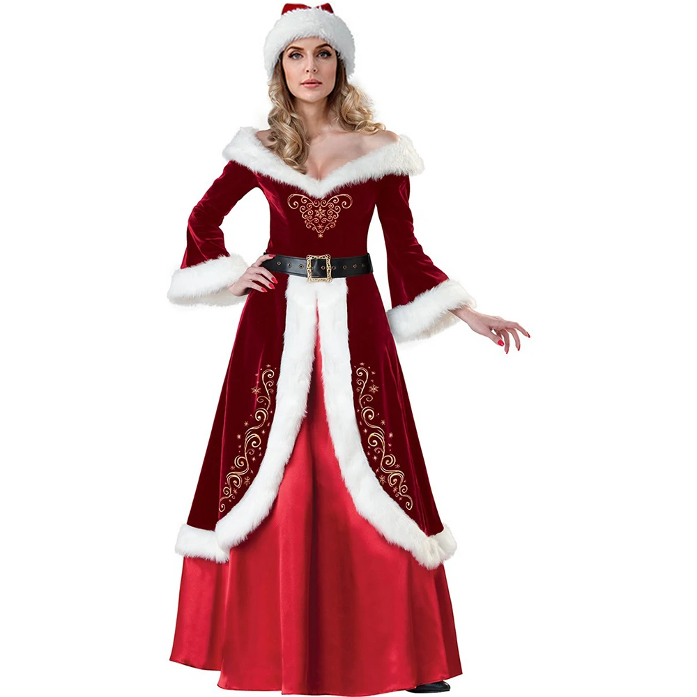 LOOZYKIT, костюм Санта Клауса для косплея, мужской роскошный сексуальный женский костюм для косплея, красное рождественское платье и шляпа, нарядное платье - Цвет: A red