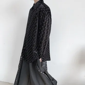 

Women Oversize Long Sleeve Loose Gold Plaid Black Velvet Shirt Female Streetwear Gothic Hip Hop Boyfriend Blouse Shirt Harajuku