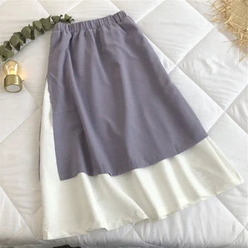 

Elastic High Waist Korean Style Skirt Women Summer 2020 Patch Work Office Elegant Long Skirt Loose A-line Big Size