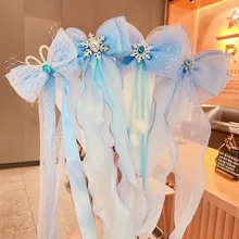 

New Ice and Snow Princess Crown Hairpin Snowflake Bow Ribbon Hairpin Blue Crystal Net Yarn Girls Cute Headdress Duckbill Clip