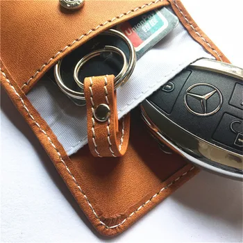 

1PC New Leather Signal Blocking Keyless Entry Car Key RFID Cover Pouch Case Bag True Leather Double-deck Car Shielded Key Pack