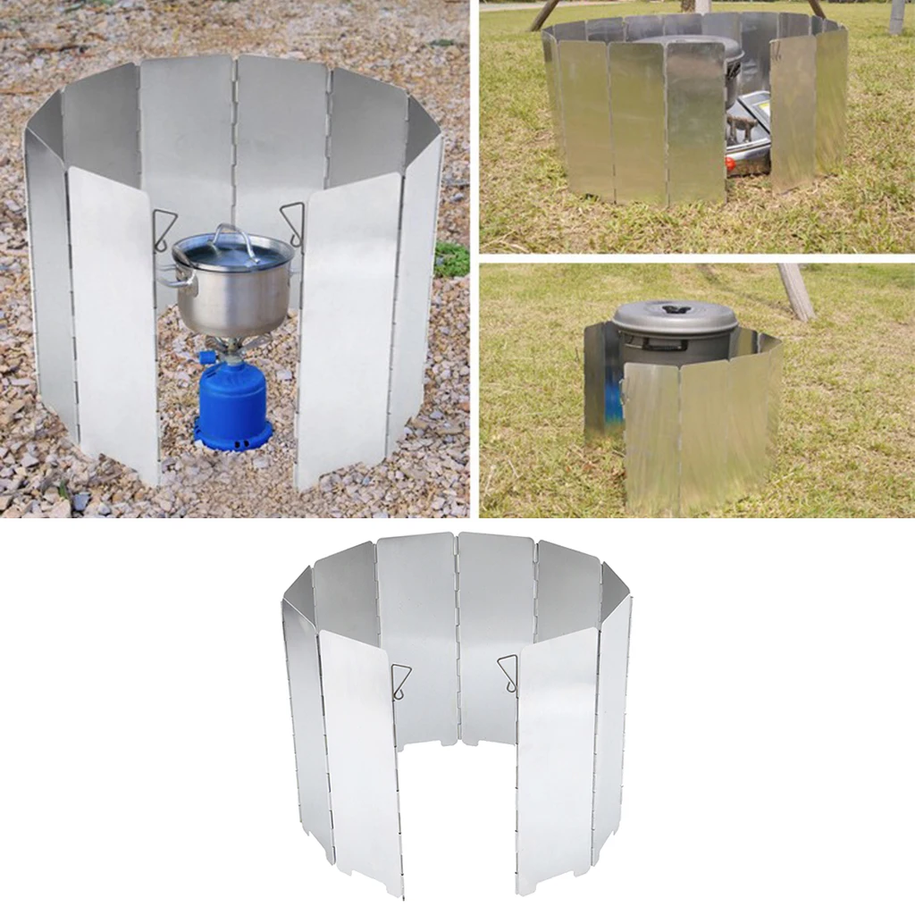 10 Pieces Cooker Wind Guard Wind Shield Folding Windshield Plates Outdoor Camping Kitchen BBQ Stove Picnic Wind Screen 