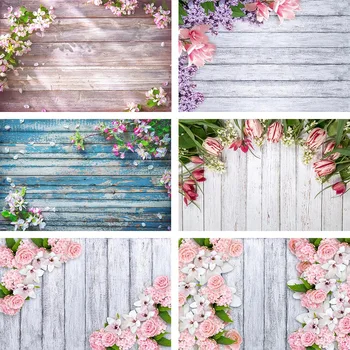 

Mehofond Photography Backdrop Wood Floor Flower Green Plant Brick Background Food Birthday Baby Shower Decor For Photo Studio