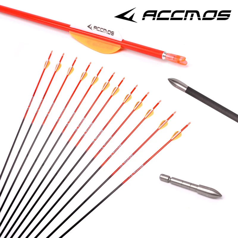 6PCS SP400 450 500 600 32'' Carbon Arrows Turkey Feather Bow Hunting 