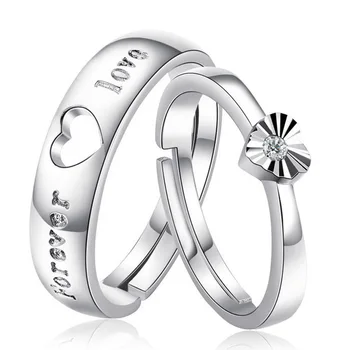 

CHAMSS Japanese And Korean Version Heart-shaped Opening Couple Ring Fashion Personality Female Romantic Gift