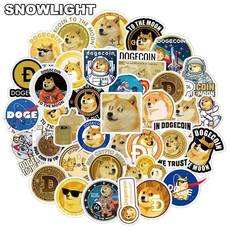 10/50pcs/set Cartoon Dogecoin Virtual Currency Financial Stickers For Kid Case Helmet Mixed Luggage Laptop Skateboard Diaries