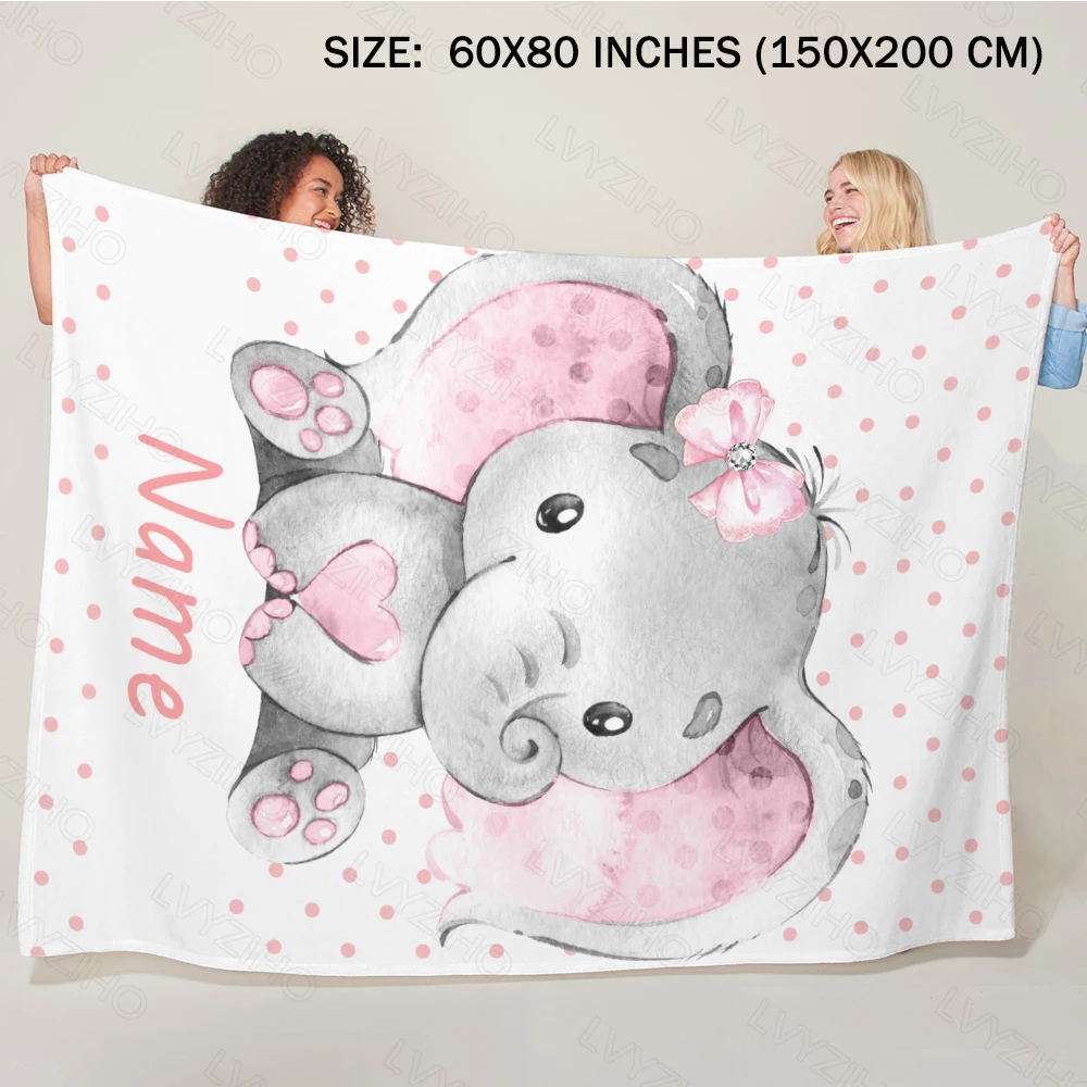 Fleece Blanket Baby Blanket Name Chic Flower Elephant Baby Girl / Boy Blanket-30x40/48x60/60x80 Inches-Flannel Fleece Blanket