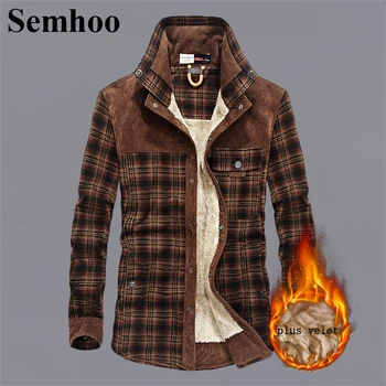 

Casual Shirts Mandarin Collar Mens Shirts Long Sleeve Plaid Slim Fit Winter Men Specially Design For Men Fleece Jacket Plus Size