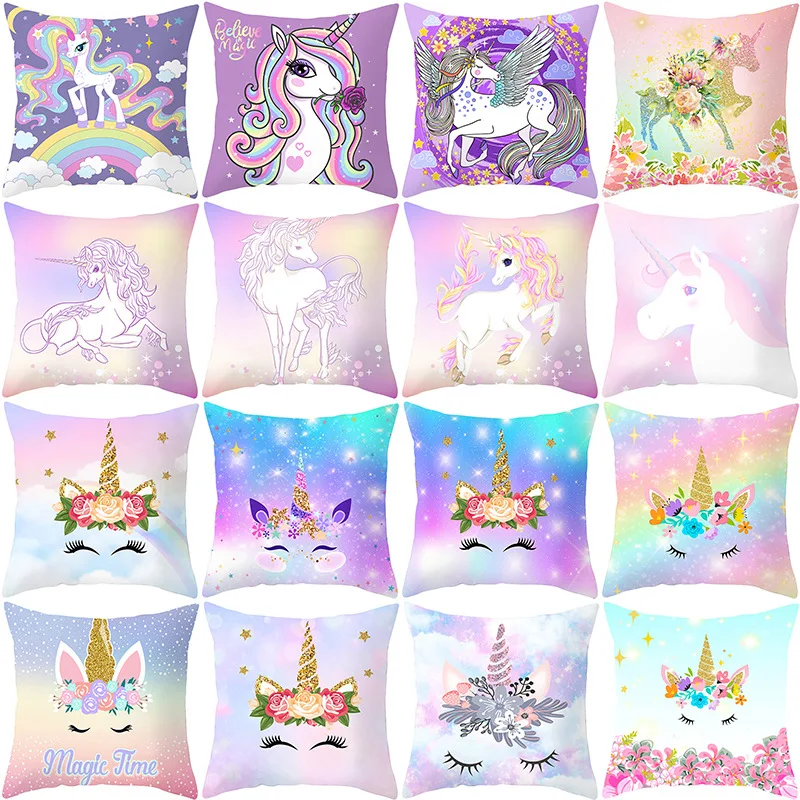 Cartoon Cushion Cover 45*45 Pillowcase Unicorn Decorative sofa Cushions Polyester Pillows Home Decoration Pillow Cases | Дом и сад