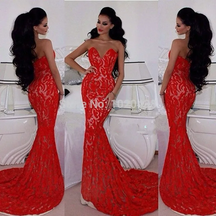 Vestido de festa, сказочное, милое, с открытыми плечами, длинное, красное, кружевное, Русалка, платье для выпускного вечера, со шлейфом,, вечерние платья