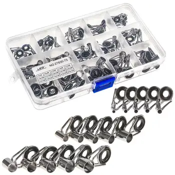 

75pcs 15 Sizes Telescopic Fishing Rod Guide Tip Repair Kit Rod DIY Eye Rings Fishing Rod Guide with Fishing Tackle Box