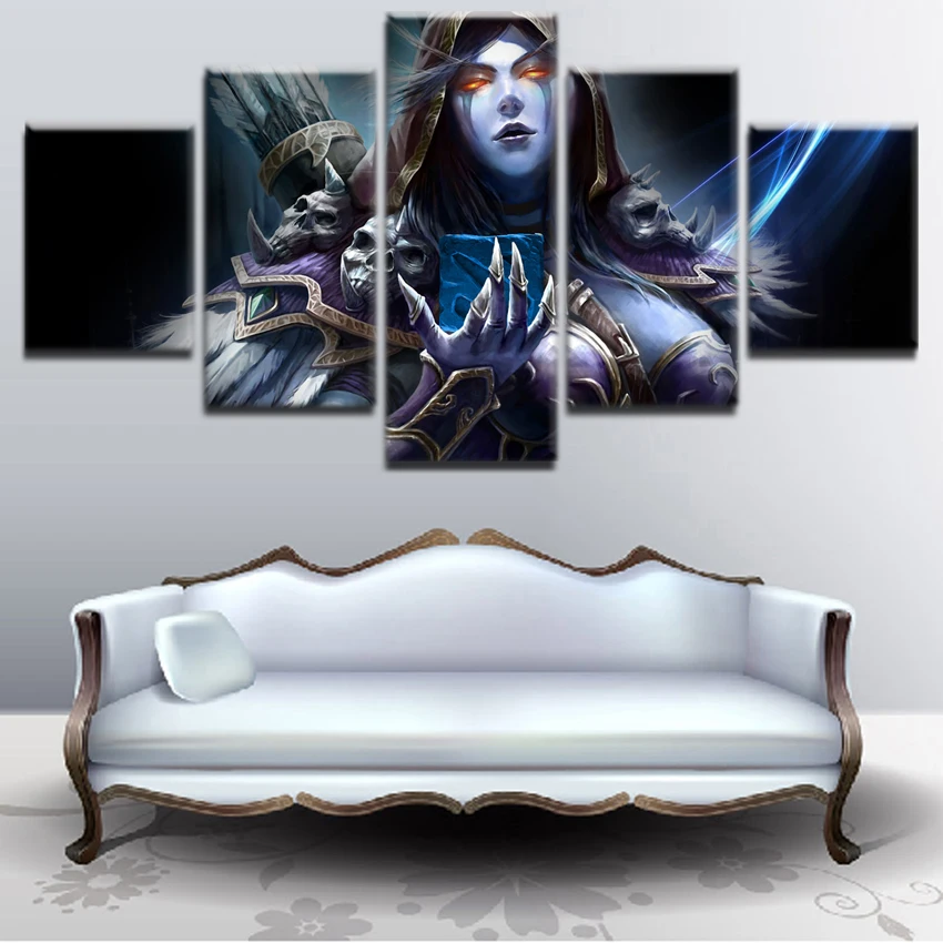 Canvas Painting Printed Poster Decor Artwork 5 Panel Modern Canvas Pictures DotA 2 Drow Ranger Wall