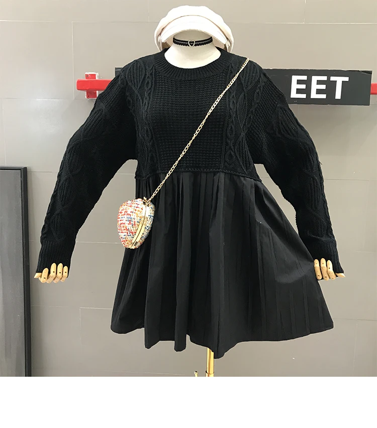 Корейское осенне-зимнее новое трикотажное комбинированное платье из двух частей женский пуловер свитер женское платье плюс размер элегантное платье