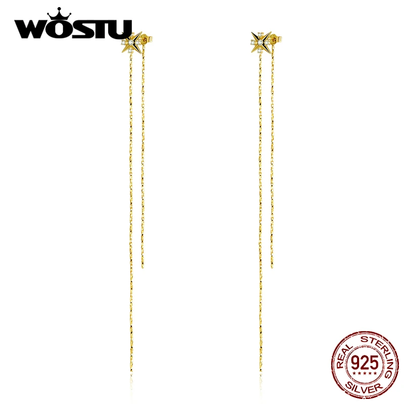 Женские сережки WOSTU из натуральной 925 пробы с блестящей звездой манго, классические длинные серьги с кисточками, модные ювелирные изделия CTE326