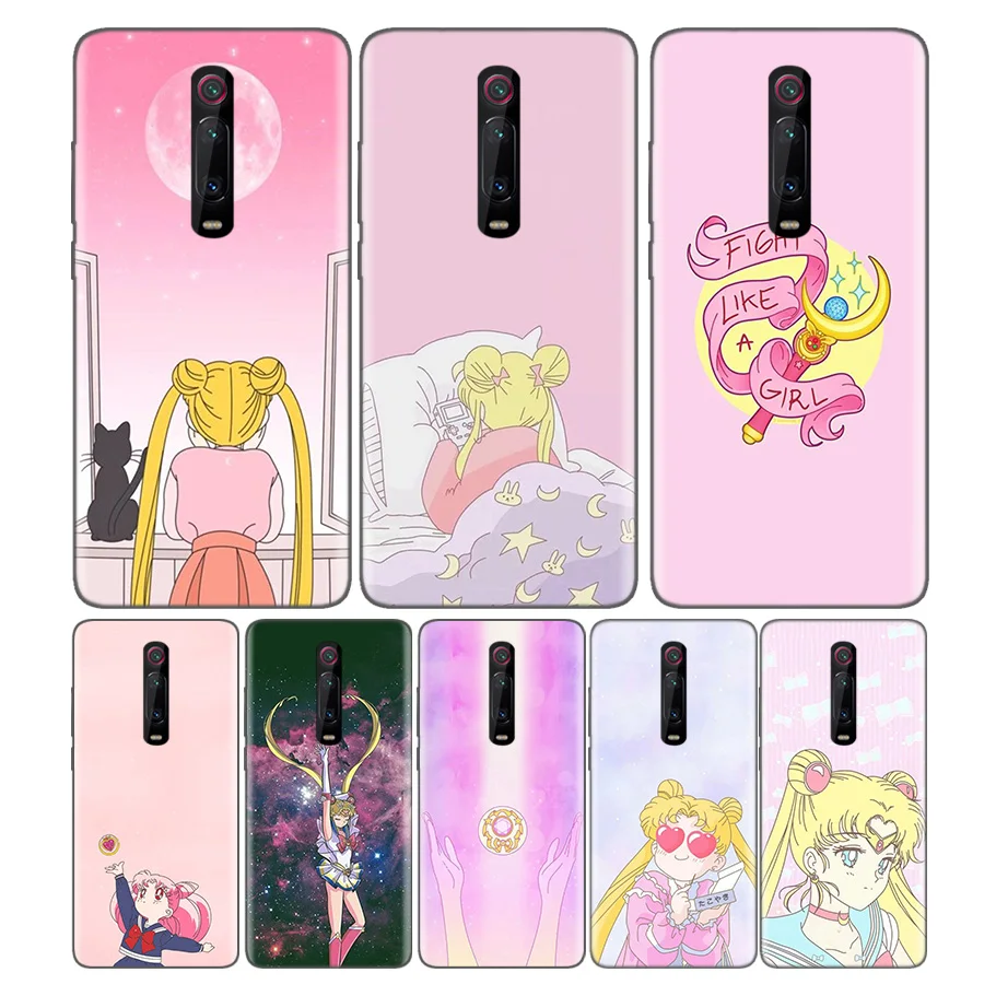 

Black Soft Silicone Bag Cover Case for Xiaomi Mi 9T CC9 Redmi 4 4X 5 6 6A 7 7A Note Plus K20 Pro F1 Tampa Fall girl Sailor Moon