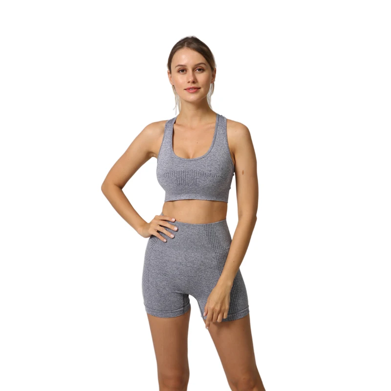 Women Seamless Leggings Yoga Set 2pcs/set Gym Clothes Sports Bra Shorts