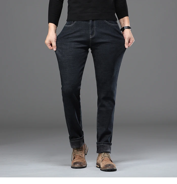 Большие размеры 42, 44, 46, зима, мужские Модные утепленные флисовые теплые Стрейчевые обтягивающие джинсы, высококачественные теплые джинсы
