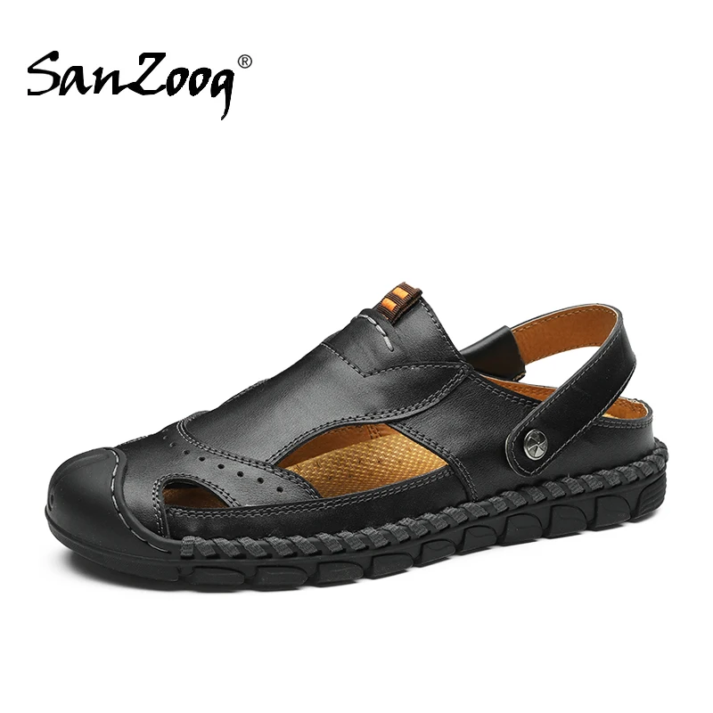 

men leather casual hole sandals closed toe summer sea beach waterproof sandal size 14 wholesale breathable outdoor shoes